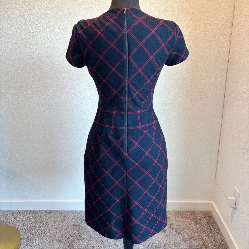 Brooks Brothers Red Fleece Navy Red Plaid Sheath Dress Short Sleeve Size 2 - Picture 2 of 11